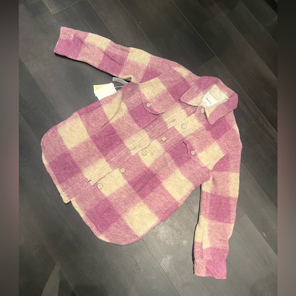 Pink and Cream Plaid Button-Up Jacket